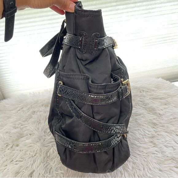 Michael Kors Black Nylon Tote/ Handbag with Croc embossed patent leather trims - Picture 4 of 10